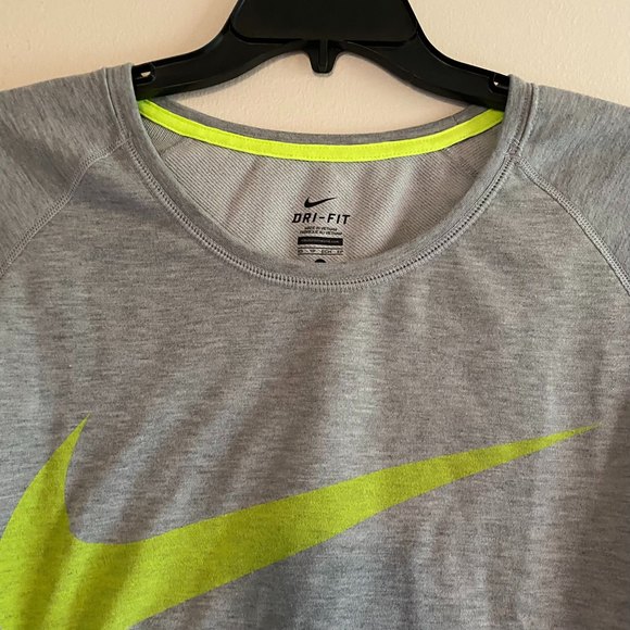 NIKE woman's size XS gray dri-fit large logo swish neon pullover sweatshirt top - Picture 4 of 9